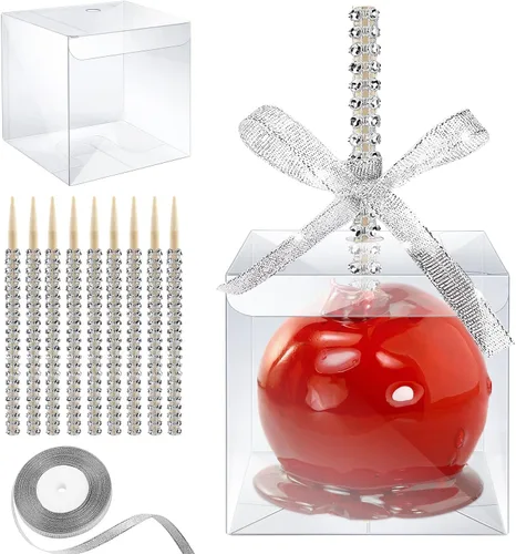 Miniatura 10 de MGWOTH Cajas para Manzanas Acarameladas con Agujero para Palo Brillante, Paquete de 20 Kit de Envoltura para Manzanas de Caramelo con Contenedores