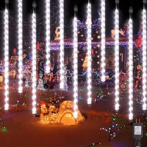 AWQ 10 tubos con 360 luces LED de lluvia de meteoritos, luces impermeables, luces de gotas de lluvia que caen, luces de Navidad, con enchufe, para