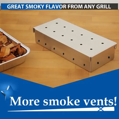 Miniatura 7 de KEISSCO Caja de ahumador de acero inoxidable para parrilla de gas y parrilla de carbón, caja grande para ahumar carne, añade un delicioso sabor