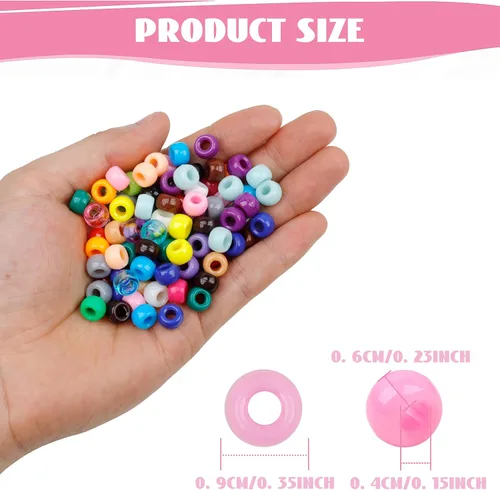 Miniatura 3 de Cuentas de Pony de Plástico Coloridas para Pulsera para Hacer Joyas para Pulseras de Amistad 6x9mm Multicolor para Cuentas Trenzado de Cabello