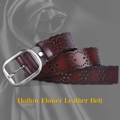 Miniatura 4 de JASGOOD Cinturón de cuero de flor hueca para mujer para pantalones vaqueros Cinturón ancho para damas
