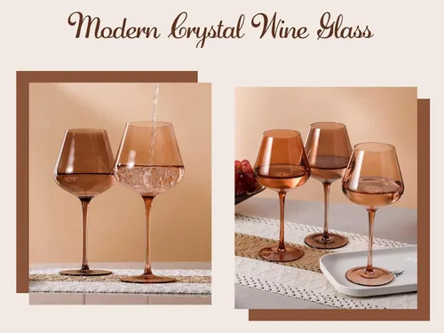 Miniatura 5 de Juego de copas de vino Physkoa Venus de 6 - 532ml Copas de vino ámbar sopladas a mano con tallo, copas de vino de color melanina única, cristalería