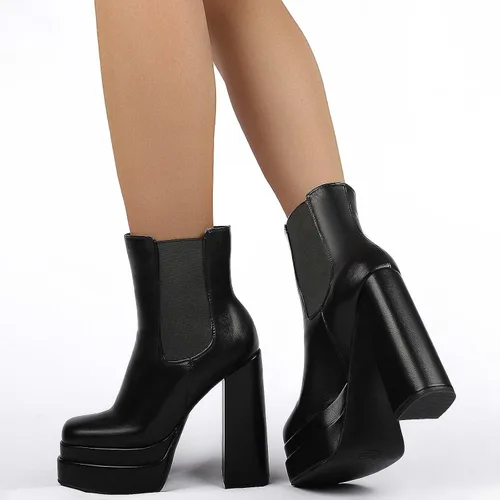 Miniatura 2 de SIFINELAR Botines de plataforma para mujer, tacón alto y grueso, con puntera cuadrada, con cremallera lateral, botas cortas