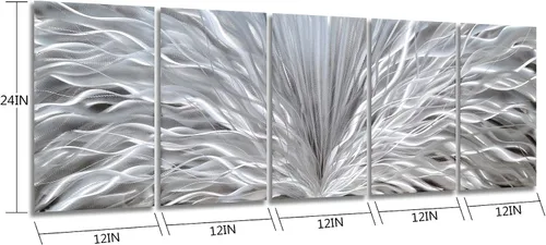 Miniatura 2 de SYGALLERIER Arte de pared de metal plateado hecho a mano, enorme obra de arte abstracta 3D de aluminio, escultura moderna, imágenes metálicas