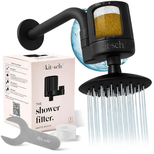 Kitsch Filtro de cabezal de ducha para agua dura, filtro de ducha con KDF-55 y sulfito de calcio, ayuda a reducir el cloro y las impurezas,