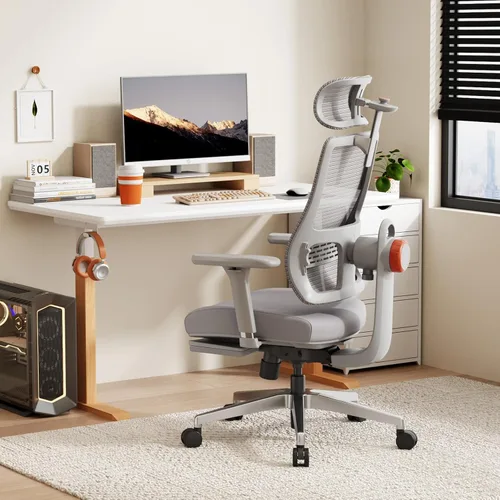 Miniatura 2 de Newtral Silla de oficina ergonómica, silla de escritorio de oficina en casa con reposapiés, respaldo y reposacabezas de seguimiento automático, Gris
