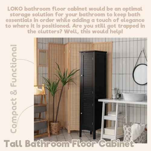 Miniatura 4 de LOKO Armario alto para baño, armario de almacenamiento multifuncional con puertas, torre estrecha de lino delgada para baño, sala de estar o cocina