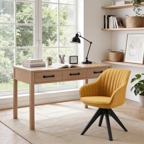 Miniatura 19 de Art Leon Silla de Oficina Sin Ruedas, Silla de Escritorio Moderna de Mediados de Siglo Sin Ruedas, Silla Giratoria de Acento con Patas de Madera