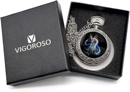 Miniatura 8 de VIGOROSO Relojes de bolsillo para hombre, reloj genial, regalos de dragón para hombres, mujeres, niños, niñas, Año del Dragón, ideas de regalo