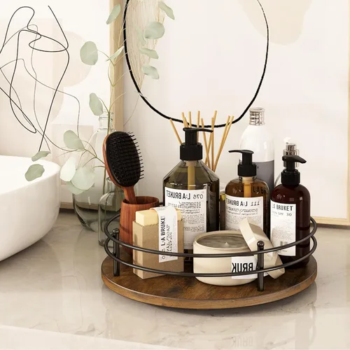 Miniatura 6 de Lazy Susan - Organizador giratorio de 12 pulgadas, organizador redondo de madera Lazy Susan y estante giratorio para especias para mesa de comedor
