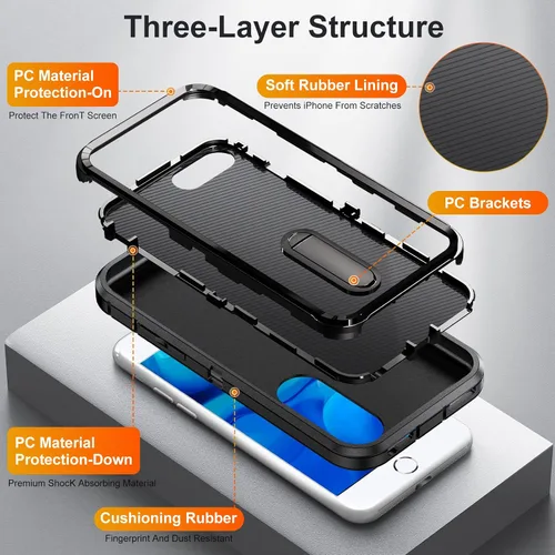 Miniatura 8 de IDweel Funda para iPhone 8 Plus/7 Plus/6S Plus/6 Plus con soporte, protección resistente, a prueba de golpes, arañazos, ajuste delgado, negro