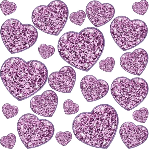 Miniatura 11 de Daifunli 24 parches para planchar con corazón de lentejuelas en 4 tamaños, parches decorativos bordados brillantes para ropa, bolsas, chaquetas