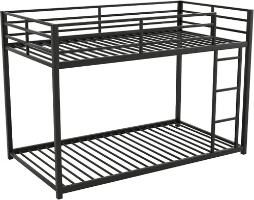 Miniatura 9 de Harper & Bright Designs Litera de metal individual sobre individual, litera baja resistente con barandillas de seguridad y escalera (negro)