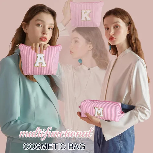 Miniatura 2 de YOOLIFE Regalos del Día de la Madre para mujeres, bolsa de maquillaje con inicial, bolsa de cosméticos, bolsa de maquillaje de viaje, regalos Rosado