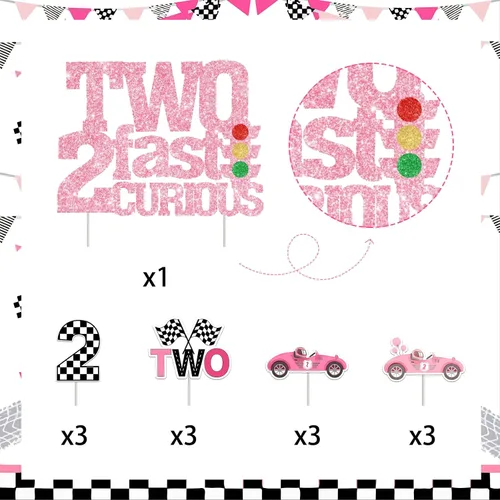Miniatura 6 de Sursurprise Dos decoraciones de cumpleaños rápidas para niña, dos fondos de fondo curiosos de Fast 2 para decoración de tartas, pancarta de auto