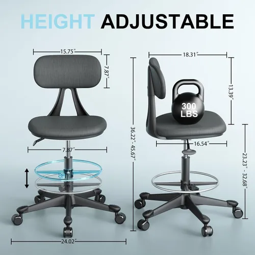 Miniatura 2 de Silla de dibujo con rueda de gravedad de bloqueo automático, silla de escritorio de pie ajustable en altura, taburete de dibujo alto, con respaldo