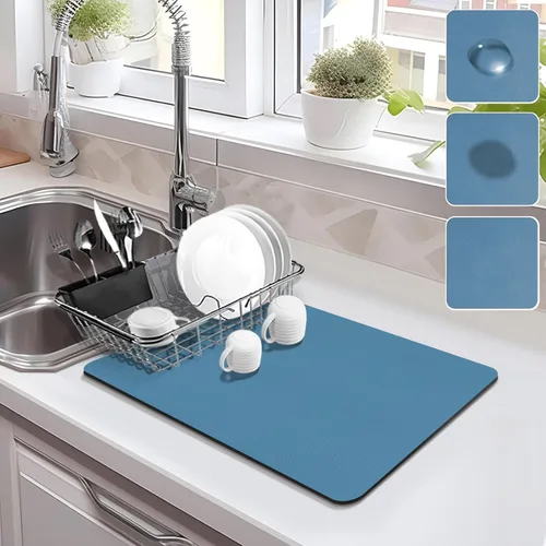 Miniatura 11 de Estera de secado para encimera de cocina, tapete de café con respaldo de goma absorbente que oculta manchas