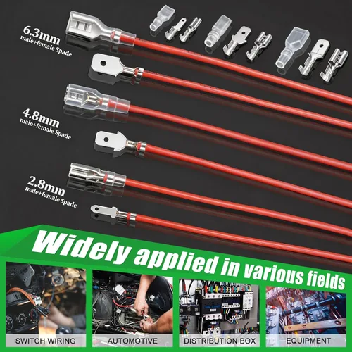 Miniatura 6 de Twidec/360Pcs 2.8/4.8/6.3mm Kit de surtido de terminales de engarce rápido tipo faston macho y hembra con manga aislante para cableado eléctrico