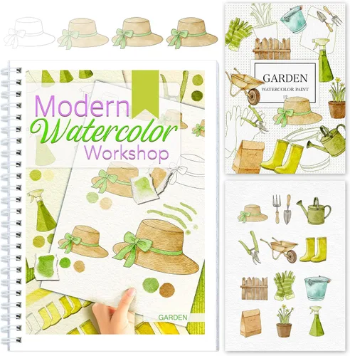 Miniatura 13 de Libro de trabajo de acuarela paso a paso – 12 páginas para colorear de acuarela – 100% algodón 300 gsm/140 lb papel de acuarela – Regalo