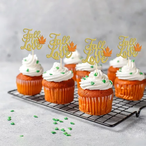 Miniatura 3 de Rsstarxi Paquete de 24 adornos para cupcakes con hojas de otoño, día de Acción de Gracias, palillos de dientes, despedida de soltera, decoración