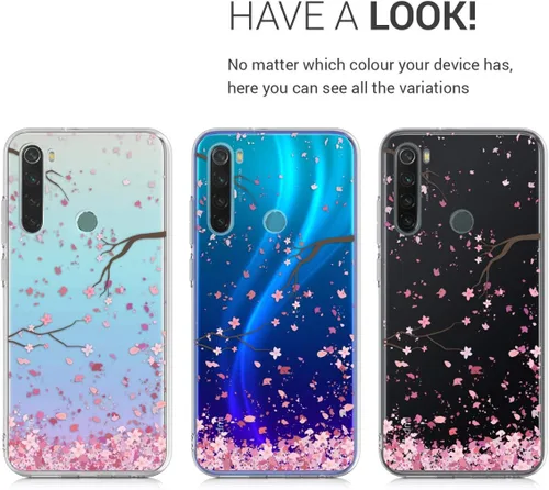 Miniatura 4 de kwmobile Funda transparente compatible con Xiaomi Redmi Note 8 (2019/2021) - Funda de teléfono de TPU suave - Flores de cerezo rosa/marrón