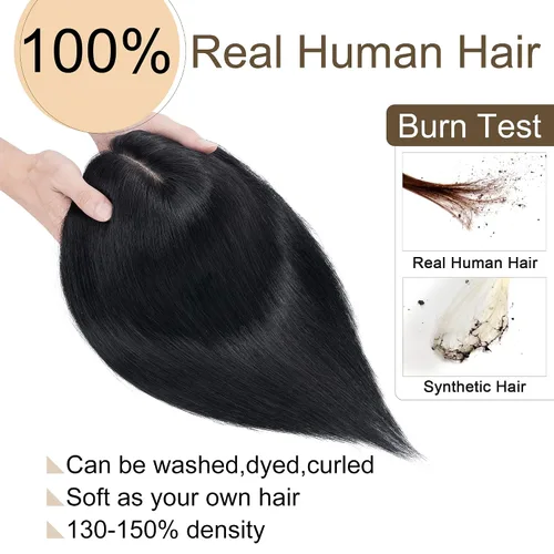 Miniatura 2 de SEGO Peluquín para mujeres, cabello humano real sin flequillo, 130% de densidad, base de seda de 10 * 12 cm, cabello Remy con clip, piezas