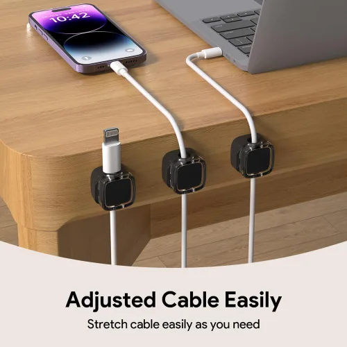 Miniatura 2 de Clips de cable magnéticos, soporte de cable ajustable, organizador adhesivo de alambre para hogar, oficina, escritorio, teléfono, PC, automóvil