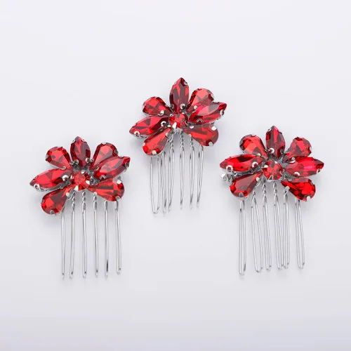 Miniatura 6 de Teyglen Juego de peines simples de cristal para novia, boda, peineta hecha a mano, rojo, azul, negro, cristalino, peinetas laterales para el cabello