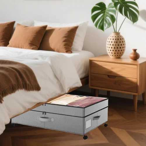Miniatura 6 de Almacenamiento debajo de la cama con ruedas ajustables en altura, paquete de 2 contenedores de almacenamiento debajo de la cama con tapa