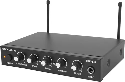 Miniatura 2 de Rockville Sistema de micrófono inalámbrico dual RKI60 con mezclador de karaoke de 8 canales, rango de 200 pies, 2 micrófonos y cables incluidos