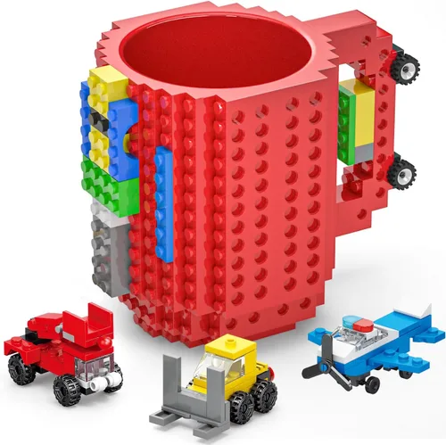 Miniatura 9 de DAYMOO Juego de tazas de ladrillo integradas con 3 paquetes aleatorios de ladrillos 2 en 1, tazas de café geniales para niños, creativas, Azul