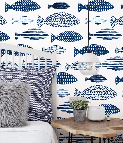 Miniatura 6 de HAOKHOME Papel tapiz autoadhesivo para despegar y pegar, diseño abstracto de peces costeros, enrejado del mundo submarino, papel de contacto