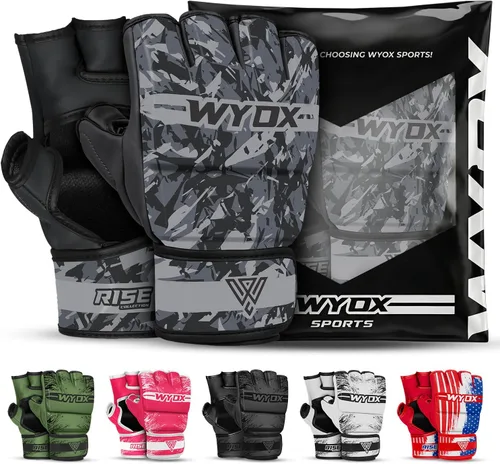 Miniatura 12 de WYOX Guantes MMA para hombres y mujeres – Guantes de boxeo de agarre y combate con diseño de palma abierta, guantes de entrenamiento acolchados sin