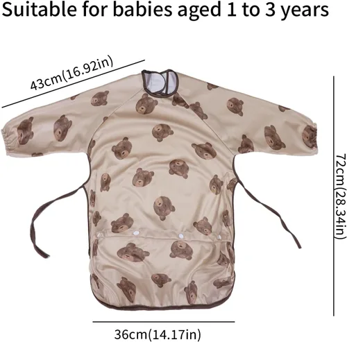 Miniatura 2 de Paquete de 2 baberos de bebé de manga larga, overol para comer, impermeable, se fija a la silla alta y la mesa, edades de 1 a 3 años