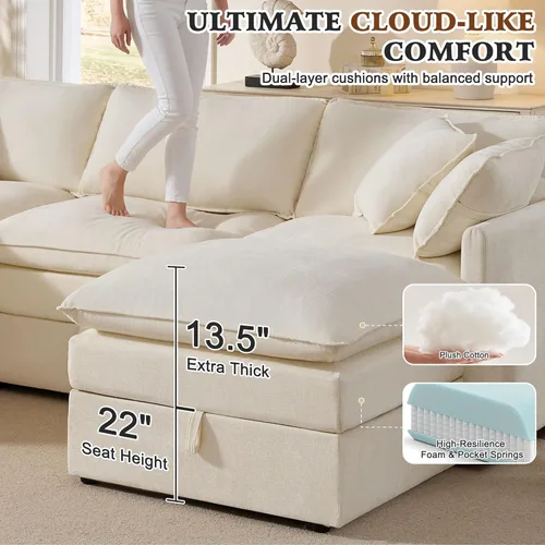 Miniatura 5 de Ihanherry Sofá cama modular de gran tamaño con almacenamiento, sofá nube modular de 6 plazas de 103 pulgadas con otomanas móviles, sofás de felpilla