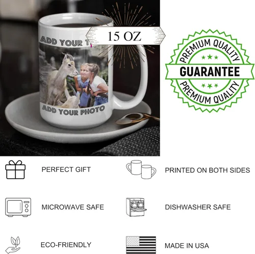 Miniatura 4 de Taza de café personalizada de 15 onzas Taza personalizada con foto, logotipo o nombres impresos en ambos lados Taza personalizada, taza de té