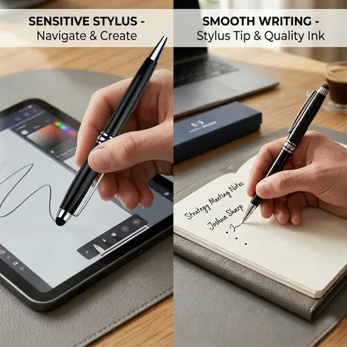 Miniatura 6 de Ancolo Bolígrafos personalizados con lápiz digital - Cuerpo metálico grabado con su mensaje, nombre/número de teléfono, tinta negra. Ideal