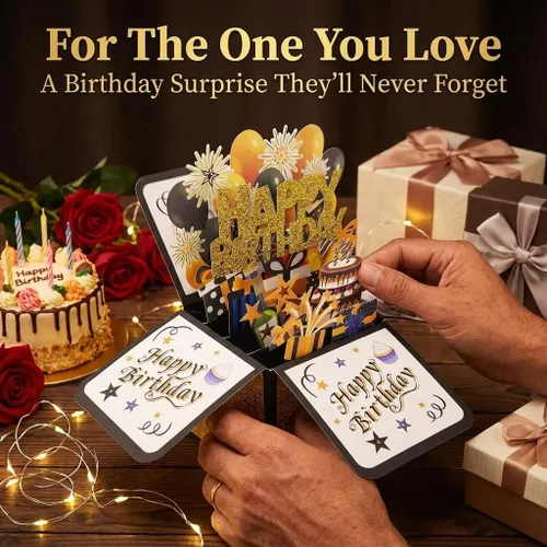 Miniatura 3 de Tarjeta de cumpleaños 3D emergente, tarjeta de felicitación en blanco con sobre, regalo de cumpleaños para él, papá, marido, hijo, mujeres, niños