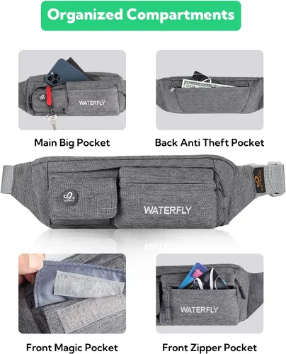 Miniatura 5 de Waterfly - Cangurera delgada de poliéster suave, resistente al agua, para hombre y mujer, para exteriores, correr, escalar, llevar iPhone 5 6 Plus