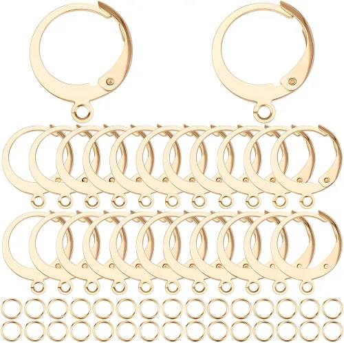 SUNNYCLUE 1 Caja 180Pcs Kit de Piezas para Aretes 80Pcs Ganchos para Pendientes de Palanca Chapados en Oro de 18K de Acero Inoxidable 100Pcs Anillos