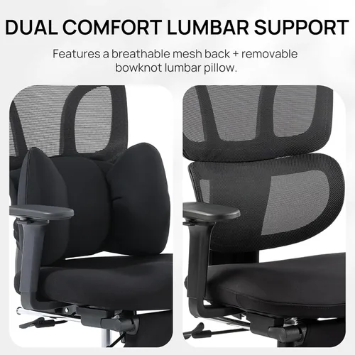 Miniatura 5 de CabLady S1 Petite Silla ergonómica de escritorio para el hogar con reposapiés y reposacabezas, soporte lumbar fijo de respaldo alto con almohada