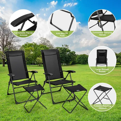 Miniatura 7 de Giantex 4 sillas plegables de patio con reposapiés, respaldo ajustable, paquete de 2 sillas de comedor portátiles para exteriores, para camping