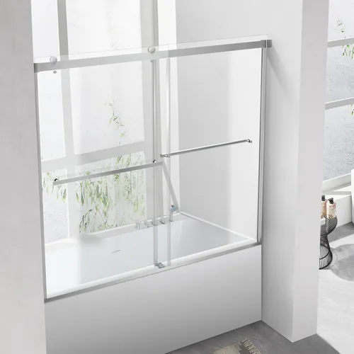 Miniatura 8 de Puerta corrediza de cristal para bañera, 56-60 pulgadas de ancho x 58 pulgadas de alto, sin marco, para baño, vidrio templado transparente de 5/16