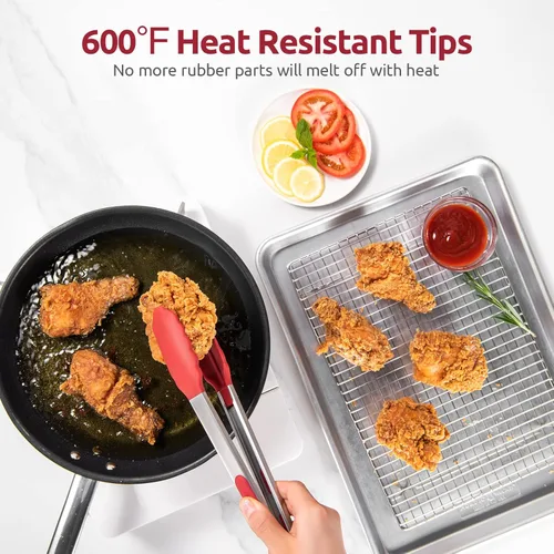 Miniatura 3 de Pinzas de cocina resistentes al calor de 600ºF: U-Taste de 12 pulgadas, pinza grande de silicona para cocina con puntas de goma antiadherente Rojo