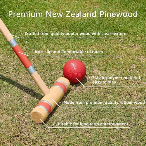 Miniatura 5 de Juego de croquet para seis jugadores con mazos de madera de primera calidad de 28 pulgadas, bola de colores, mechones, estacas, juego perfecto al