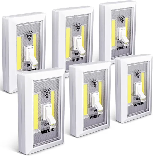 Miniatura 14 de VIBELITE Interruptor de luz nocturna LED, 12 baterías en total incluidas, interruptor LED COB inalámbrico de 200 lúmenes, debajo del gabinete, Blanco