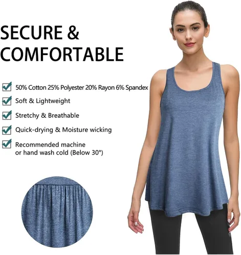 Miniatura 18 de Cestyle - Camiseta sin mangas para mujer, cuello redondo, corte holgado, para entrenamiento