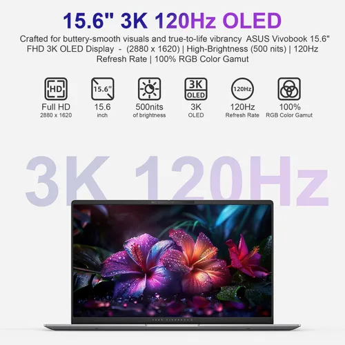 Miniatura 4 de ASUS Vivobook S 15 portátil, pantalla OLED de 15.6 pulgadas 3K 120Hz, 16 núcleos Ultra 7 155H, gráficos Intel Arc, 16 GB de RAM, 1 TB SSD, RGB