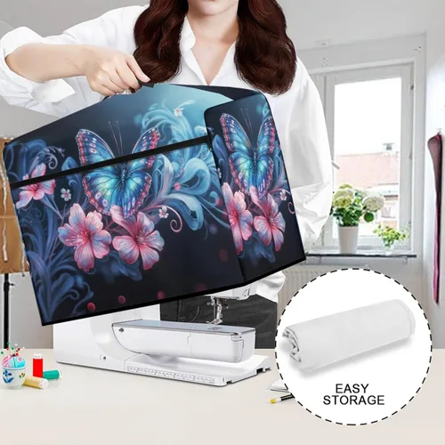 Miniatura 5 de Funda para máquina de coser de mariposas y flores con prácticos bolsillos, funda protectora con asa, para la mayoría de máquinas de coser estándar