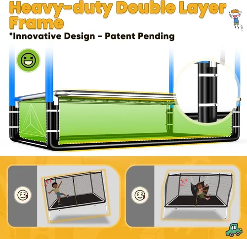 Miniatura 2 de Zupapa - Cama elástica rectangular de 4x6 pies con silla hamaca, aro de baloncesto y red de seguridad - Cama elástica para interiores y exteriores 5